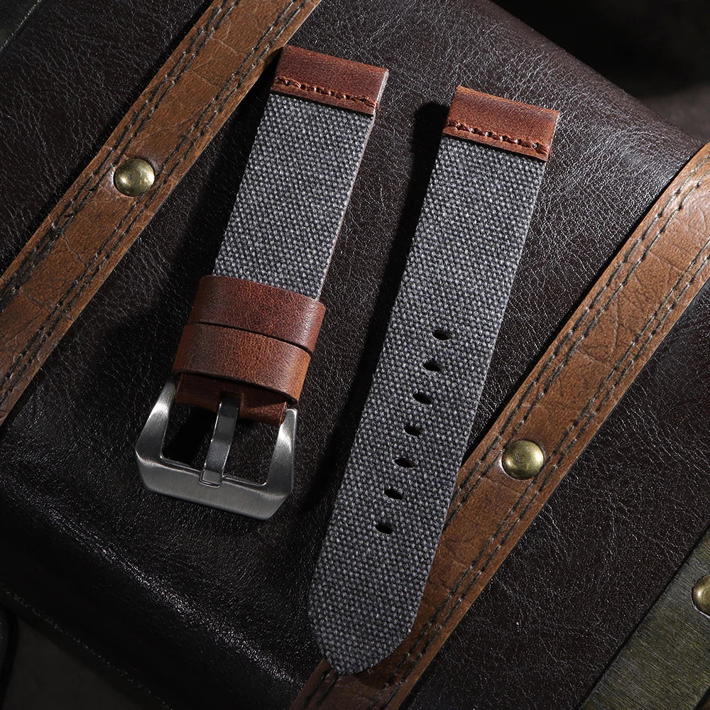 For Panerai for Omega Handmade Canvas Leather Watch Strap 20mm 22mm 24mm Army Green Men Women Watch Bracelet Military Watchband