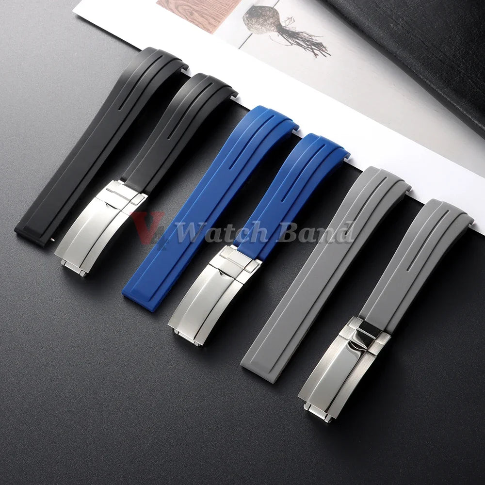 For Rolex Daytona Yacht-Master Ultra Arc Rubber Watchband 20 21mm 22mm Flexible Comfortable Silicone Curved Strap Folding Buckle