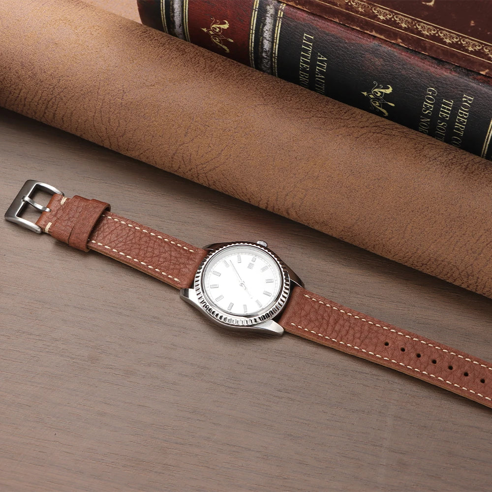 Genuine Cowhide Watch Strap for Samsung Galaxy Watch 6 5 4 Soft Dark Brown Retro Wristband for Seiko 20mm 22mm 24mm Bracelet