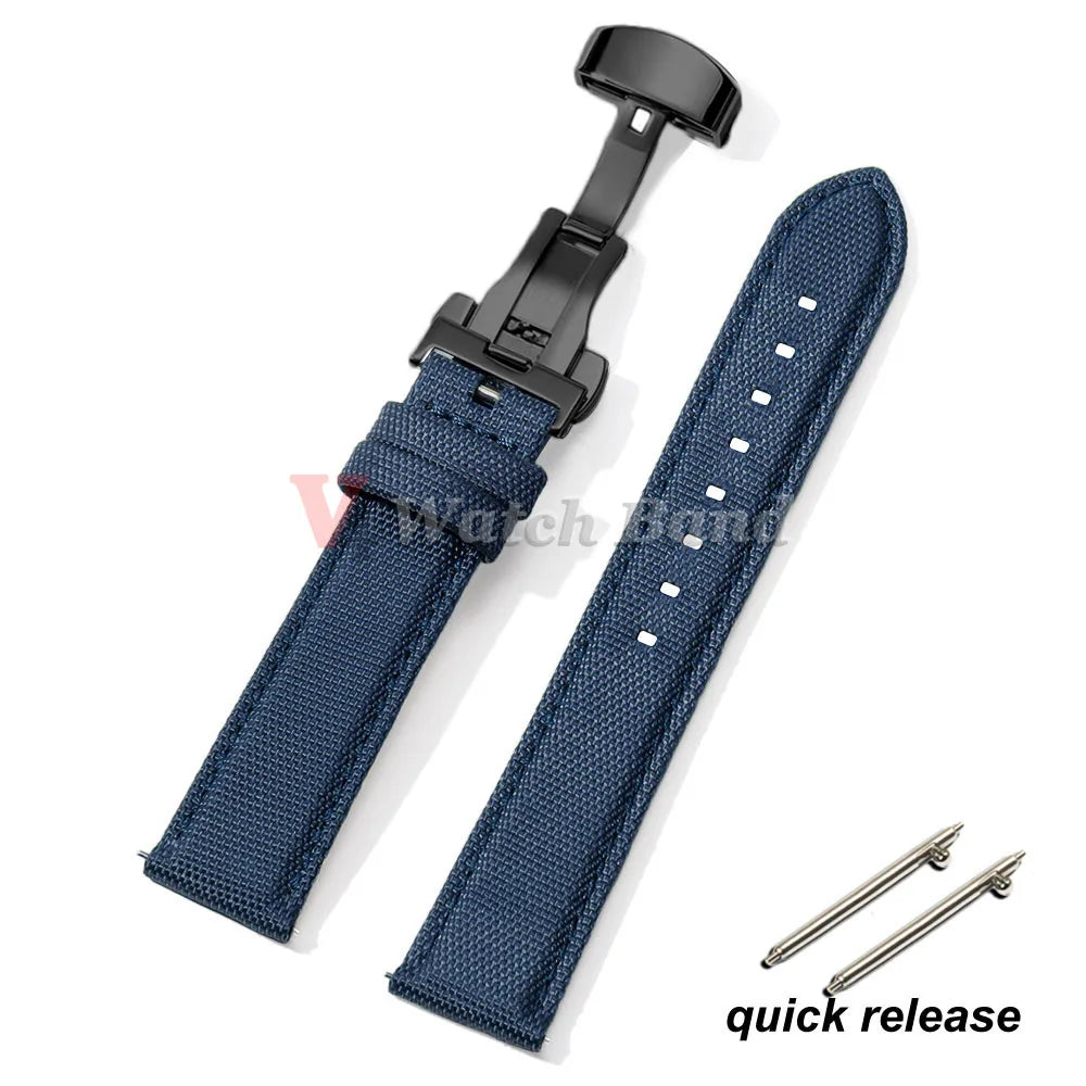 Sailcloth Watch Strap 20mm 22mm Nylon Butterfly Buckle Bracelet for Omega for Seiko Business Men Women Quick Release Watchband