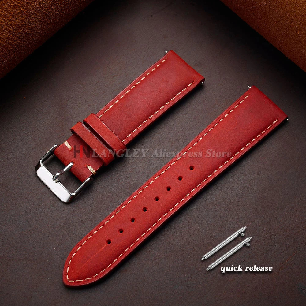 Vintage Cowhide Leather Watch Strap 14mm 16mm 18mm 20mm 22mm 24mm for Huawei WatchGT4/GT3 Stitching Brown Quick Release Bracelet