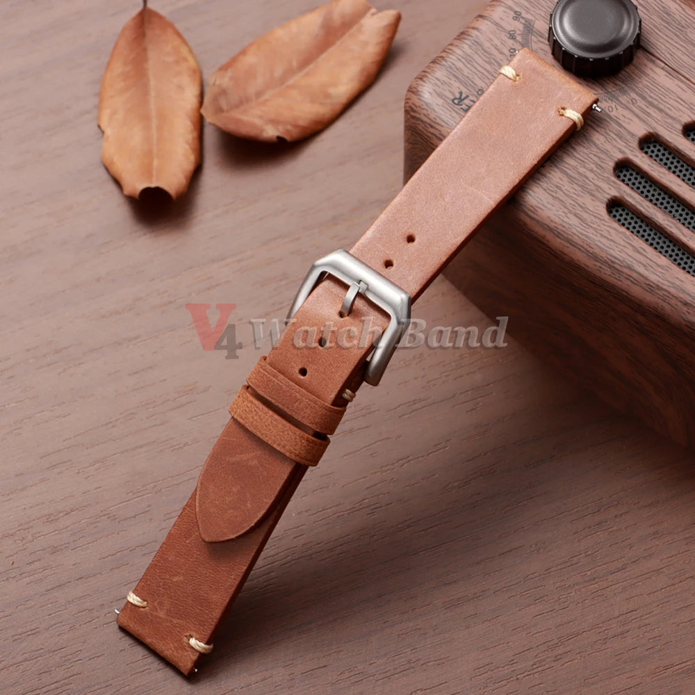 Vintage Genuineleather Watchband 20mm 22mm for Omega for Seiko Wristband Stitching Cowhide Strap Quick Release Watch Band