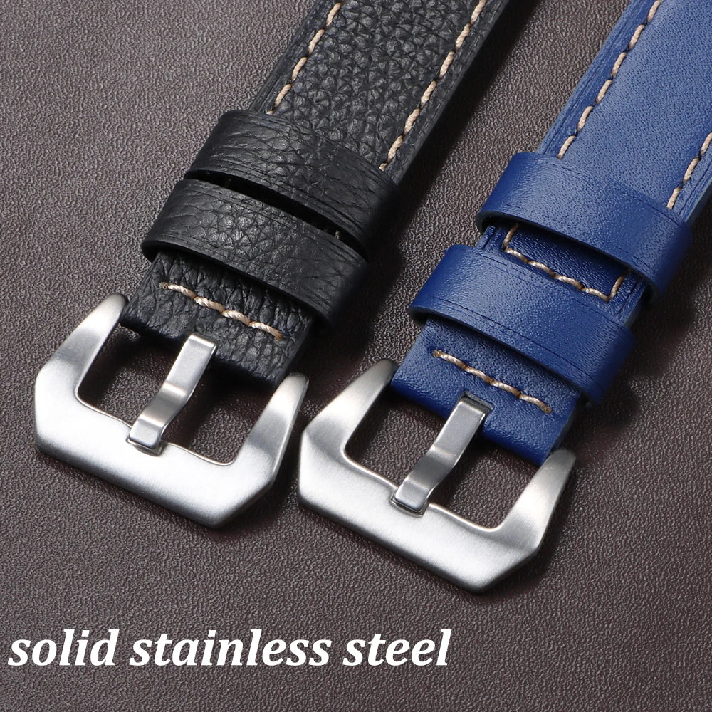 18mm 20mm 22mm 24mm Genuine Leather Watchband for Panerai Sport Wristband Vintage Matte Polished Watch Strap Blue Brown Bracelet