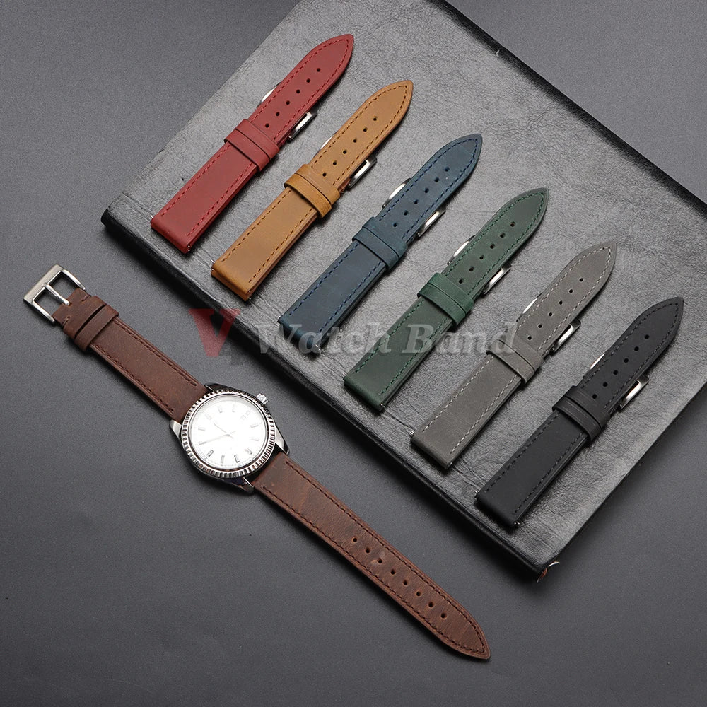 Genuine Cowhide Watch Strap 18mm 19mm 20mm 21mm 22mm 24mm for Samsung Galaxy Watch 7/6/5/4 Vintage Brown Quick Release Bracelets