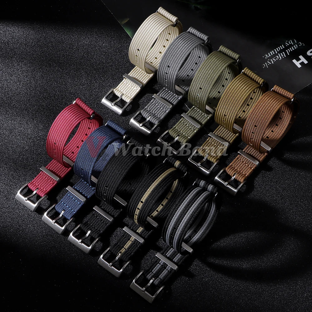 Ribbed Nylon Watch Band  for Seiko 18mm 20mm 22mm Comfortable Watch Straps Loop Military Washable Blet for Rolex Men Watchbands