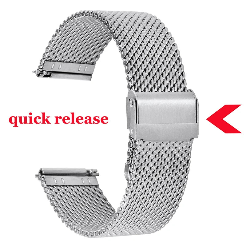 1.0mm Milanese Mesh Stainless Steel Watch Band Quick Release 3mm Thickness Coarse Heavy Wriststrap Metal Bracelet 18 20 22 24mm