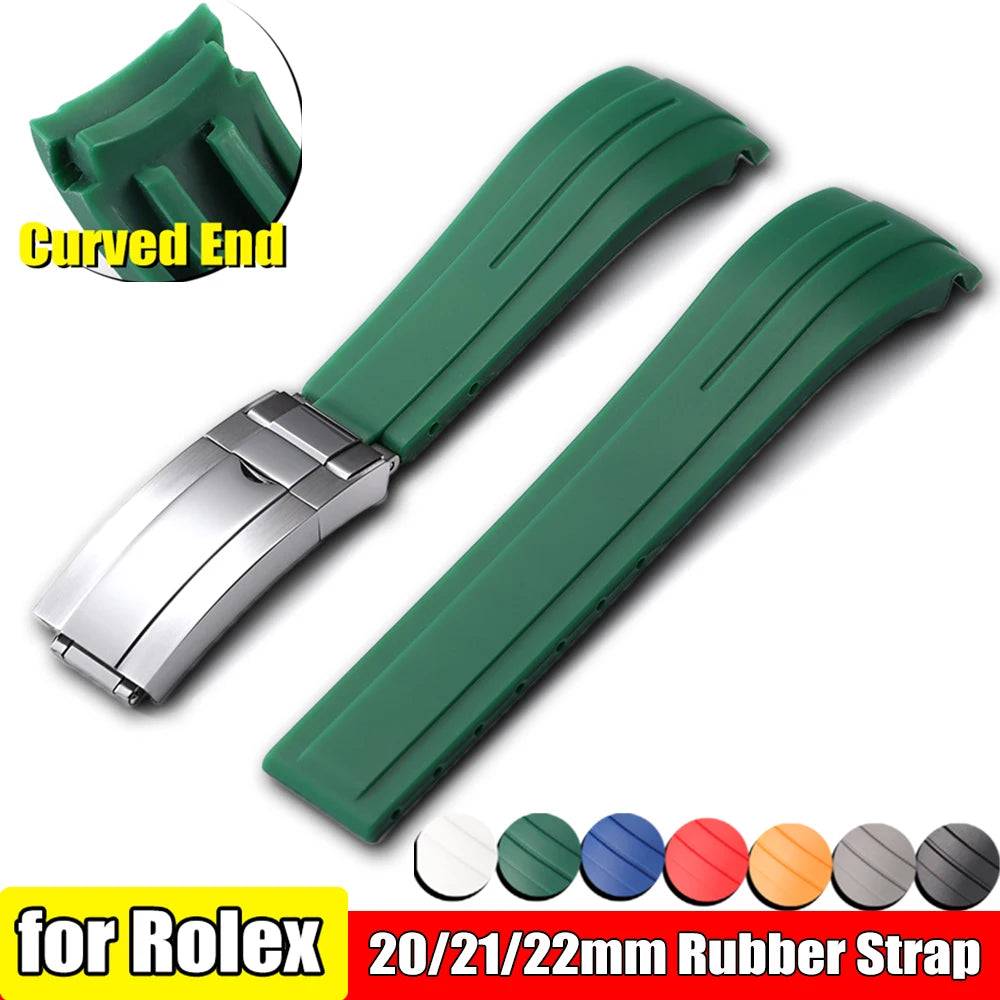 For Rolex Daytona Yacht-Master Ultra Arc Rubber Watchband 20 21mm 22mm Flexible Comfortable Silicone Curved Strap Folding Buckle