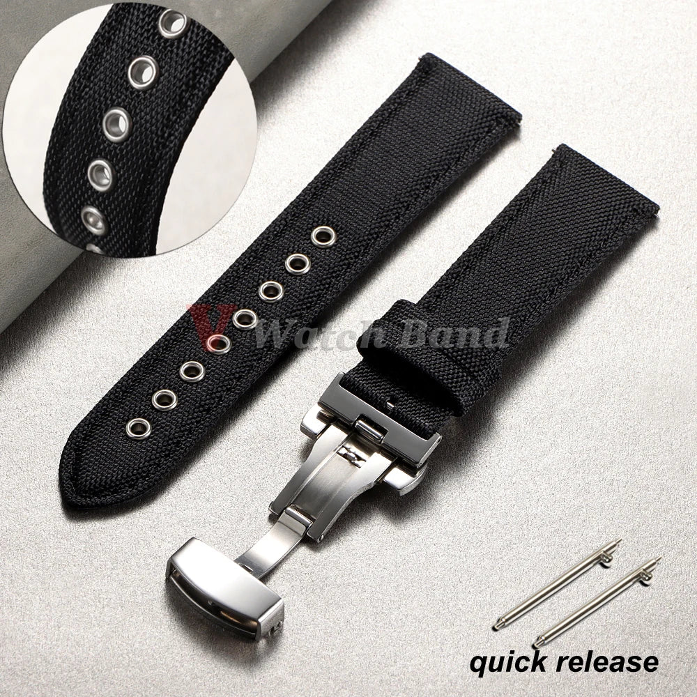22mm High Quality Waterproof Sailcloth Watch Strap Two-Sided Nylon Cowhide Watchband Quick Release Band Sport Wrist Belt for Men
