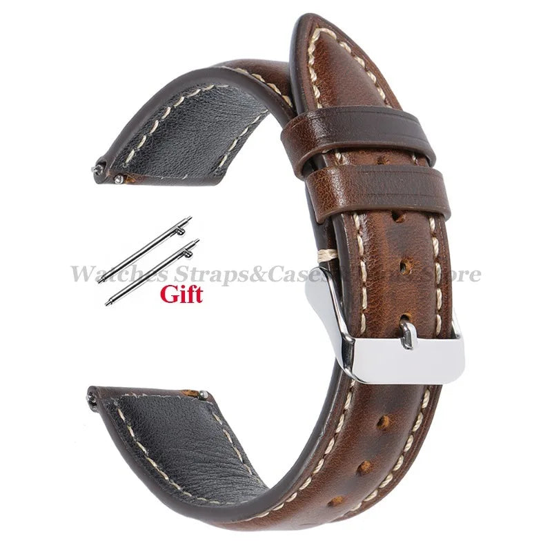 Vintage Oil Wax Leather Watch Strap 18mm 19mm 20mm 21mm 22mm for Huawei Watch GT4/GT3mm Quick Release Universal Men's Watchbands