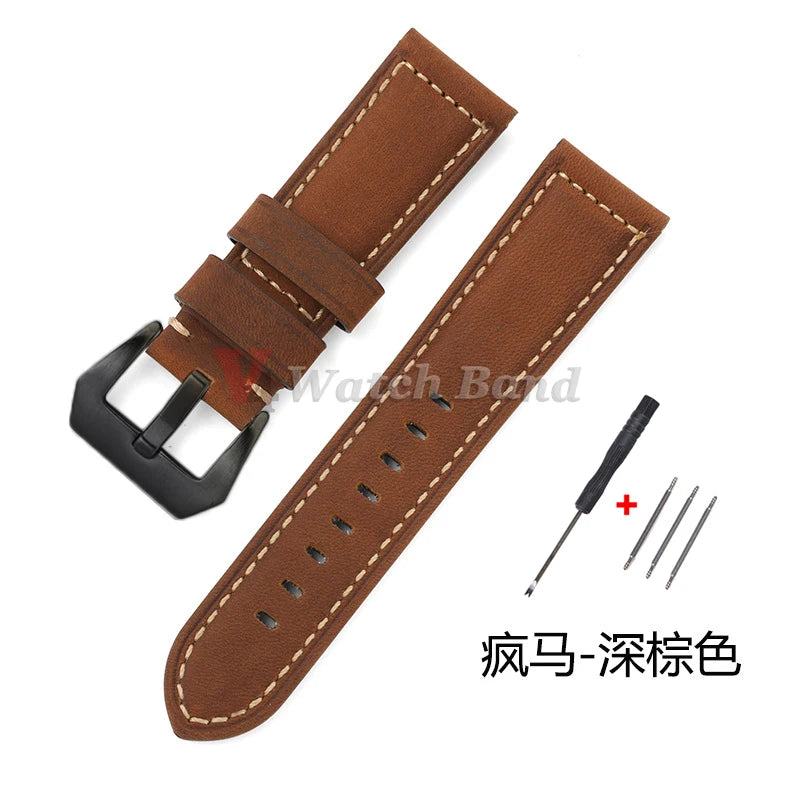 Geniune Retro Calf Leather Watchbands for Panerai 24mm 26mm 20mm 22mm Cowhide Crazy Horse Straps for Samsung for Huawei Watch