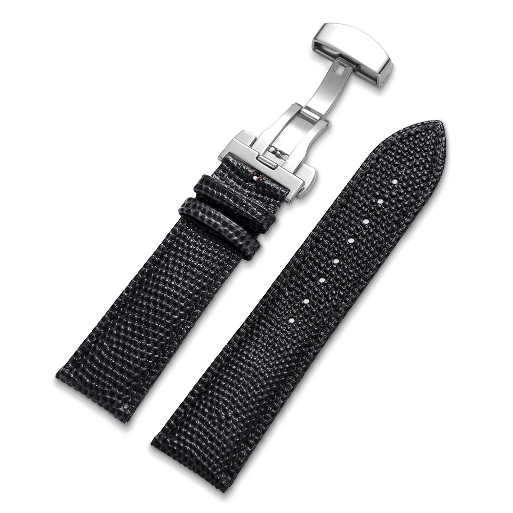Cowhide Watch Strap 14/15/16/18/19/20/21/22mm Men Bracelet Butterfly Buckle Lizard Pattern Leather Watchband for Seiko for Omega