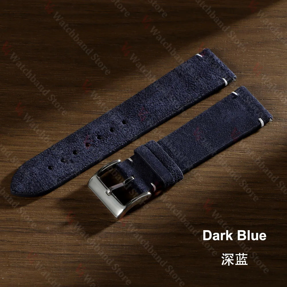20mm 22mm High Quality Suede Cowhide Vintage Watch Strap Blue Brown Watchband Replacement Strap Watch Accessories Sport Bracelet
