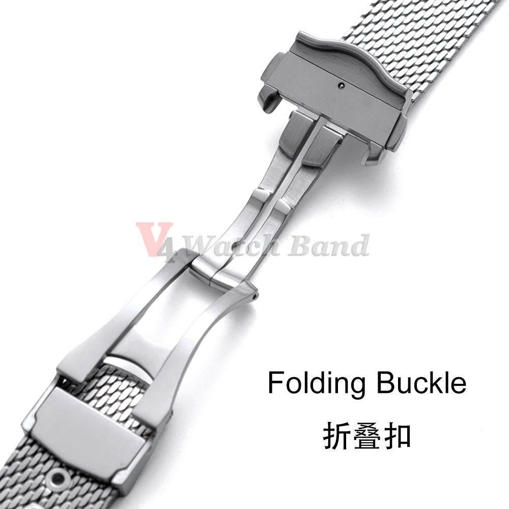For Omega Seamaster 20mm Silver Mesh Bracelet Flat Interface Stainless Steel Watch Strap 20MM for Omega 007 Breathable Design