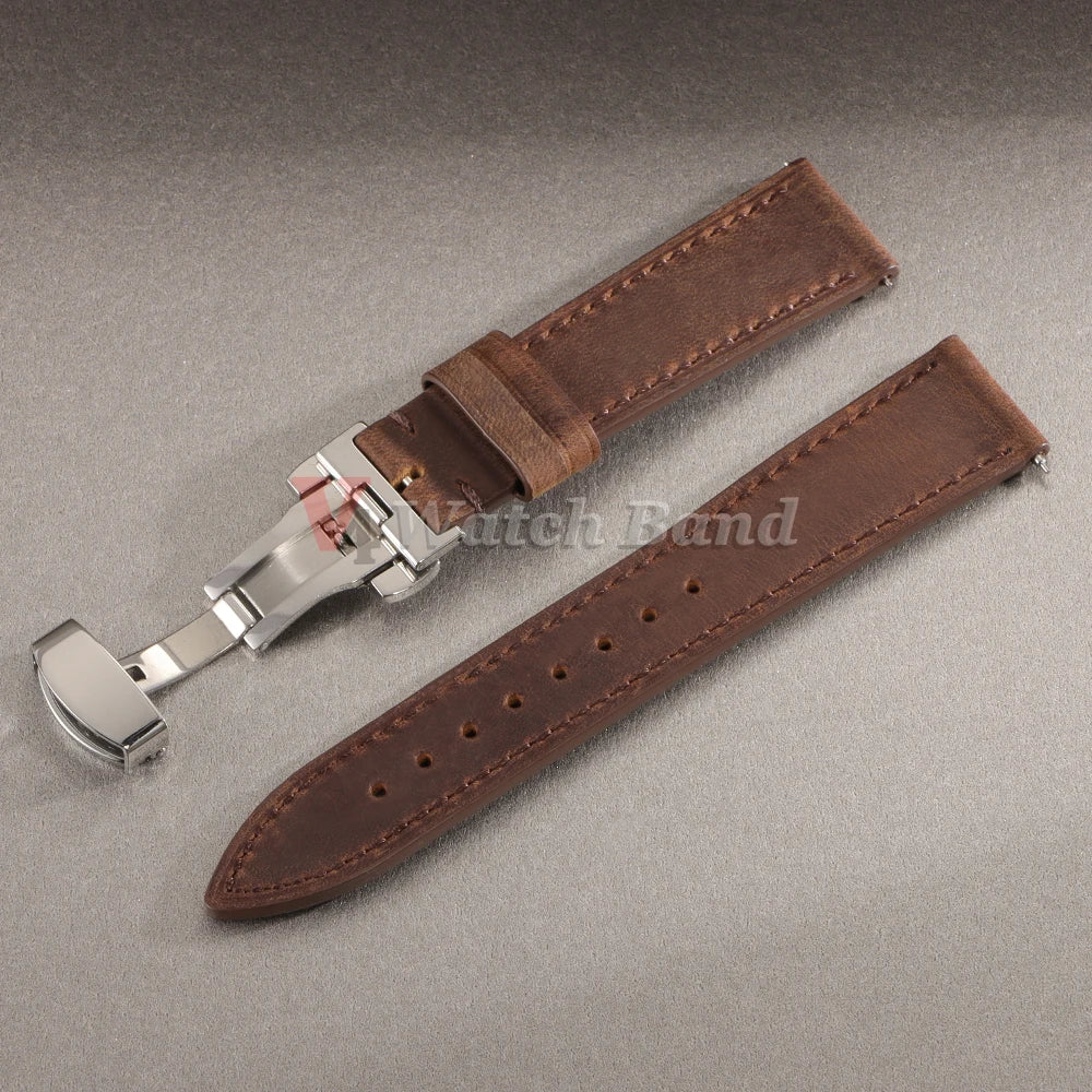 18/19/20/21/22/24mm Vintage Leather Watch Band Butterfly Buckle Stitching Cowhide Strap for Omega for Wrist Bracelet for Seiko