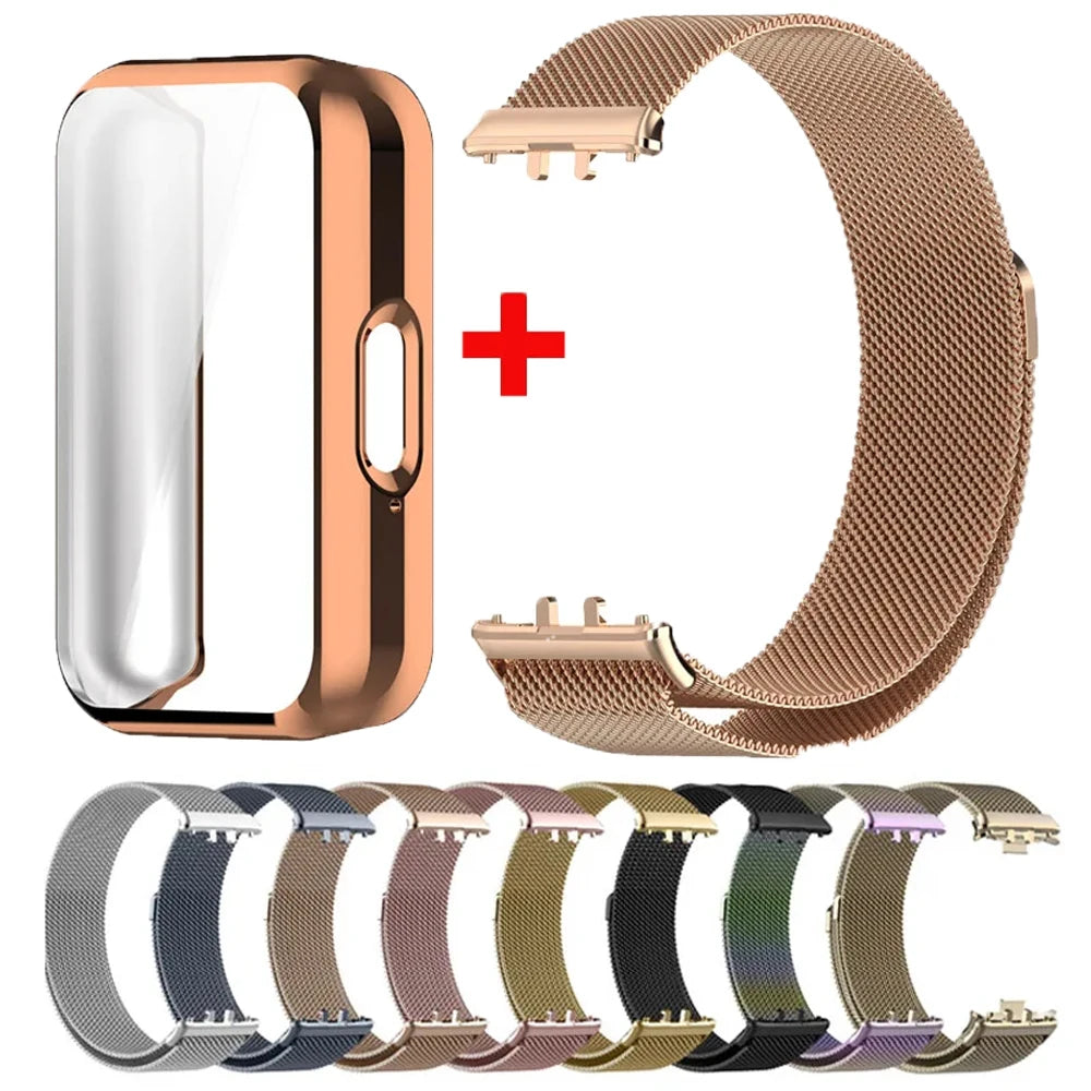 Case+Milanese Strap For Samsung Galaxy Fit 3 Full Protector Cover Band For Samsung Galaxy Fit 3 SM-R390 Magnetic Watchband