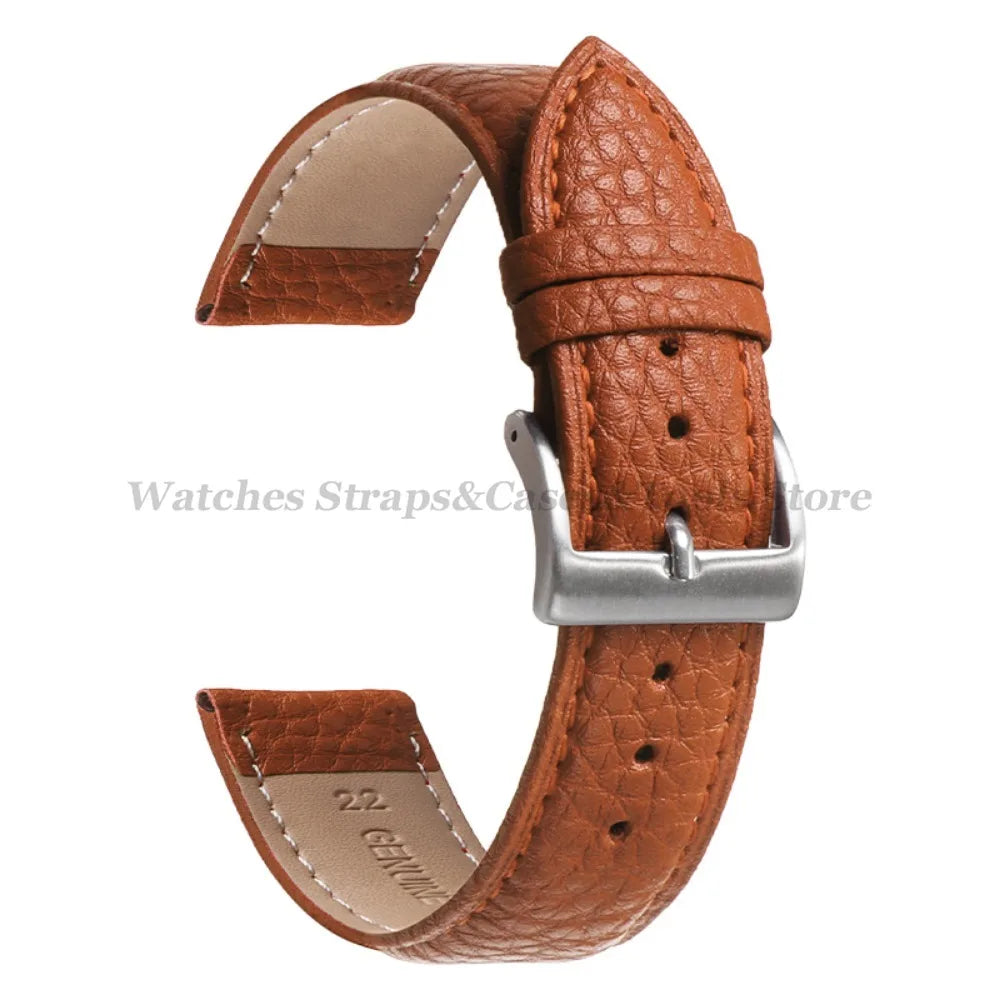 Litchi Pattern Genuine Leather Watch Band 18mm 20mm 22mm for Samsung Galaxy Watch 7/6/5/4 40 44mm Men Women Replacement Straps