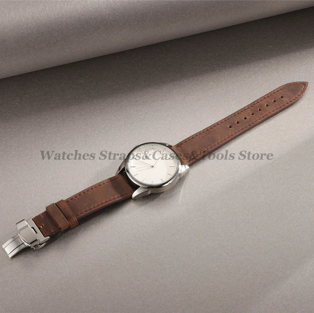 Crazy Horse Leather Watch Strap 18mm 19mm 20mm 21mm 22mm 24mm Butterfly Buckle Stitching Cowhide Strap for Seiko for Omega Belts
