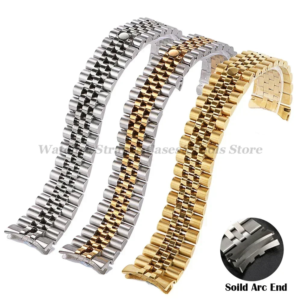 Solid Arc Stainless Steel Watchband for Jubilee Bracelet 13mm 17mm 20mm 21mm for Rolex Luxury Watch Strap Men Women Wristbands