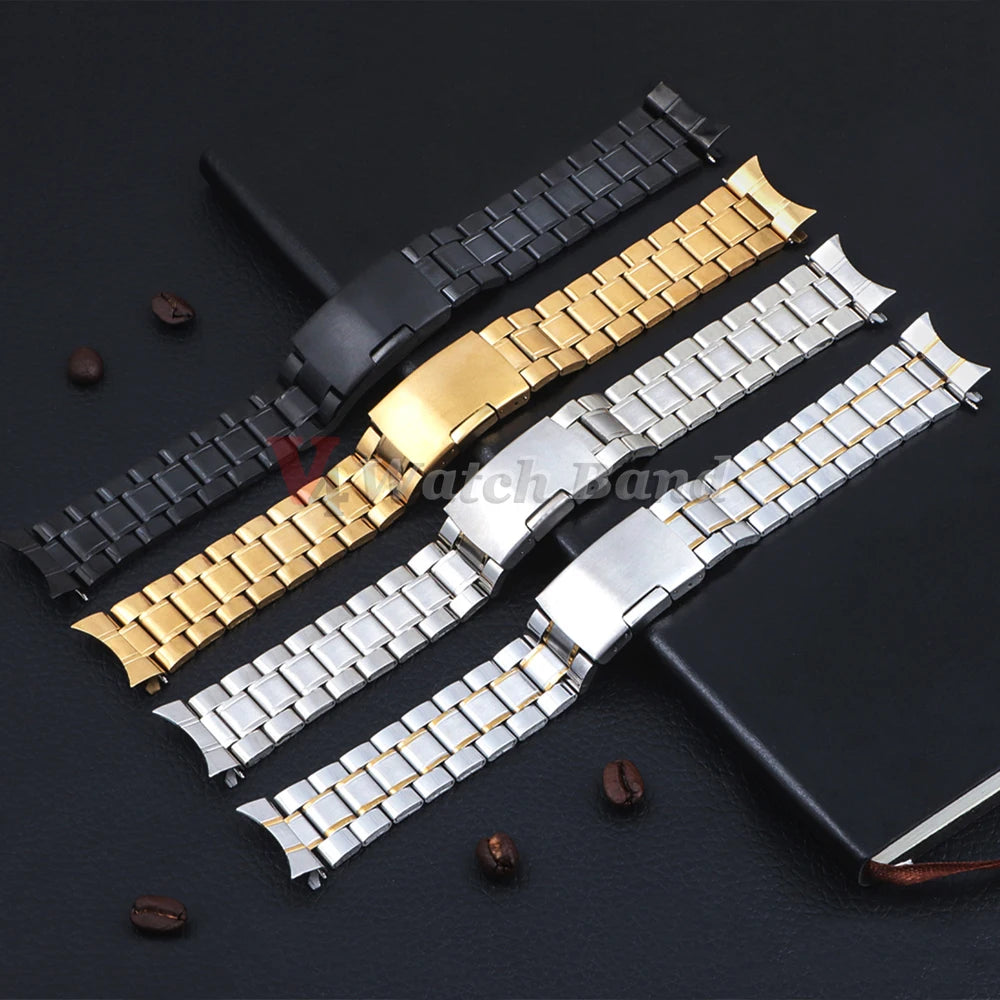 20mm 22mm Curved End Bracelet Stainless Steel Wrist Band for Seiko Wristband for Rolex Men Women Watch Strap Replace Accessories