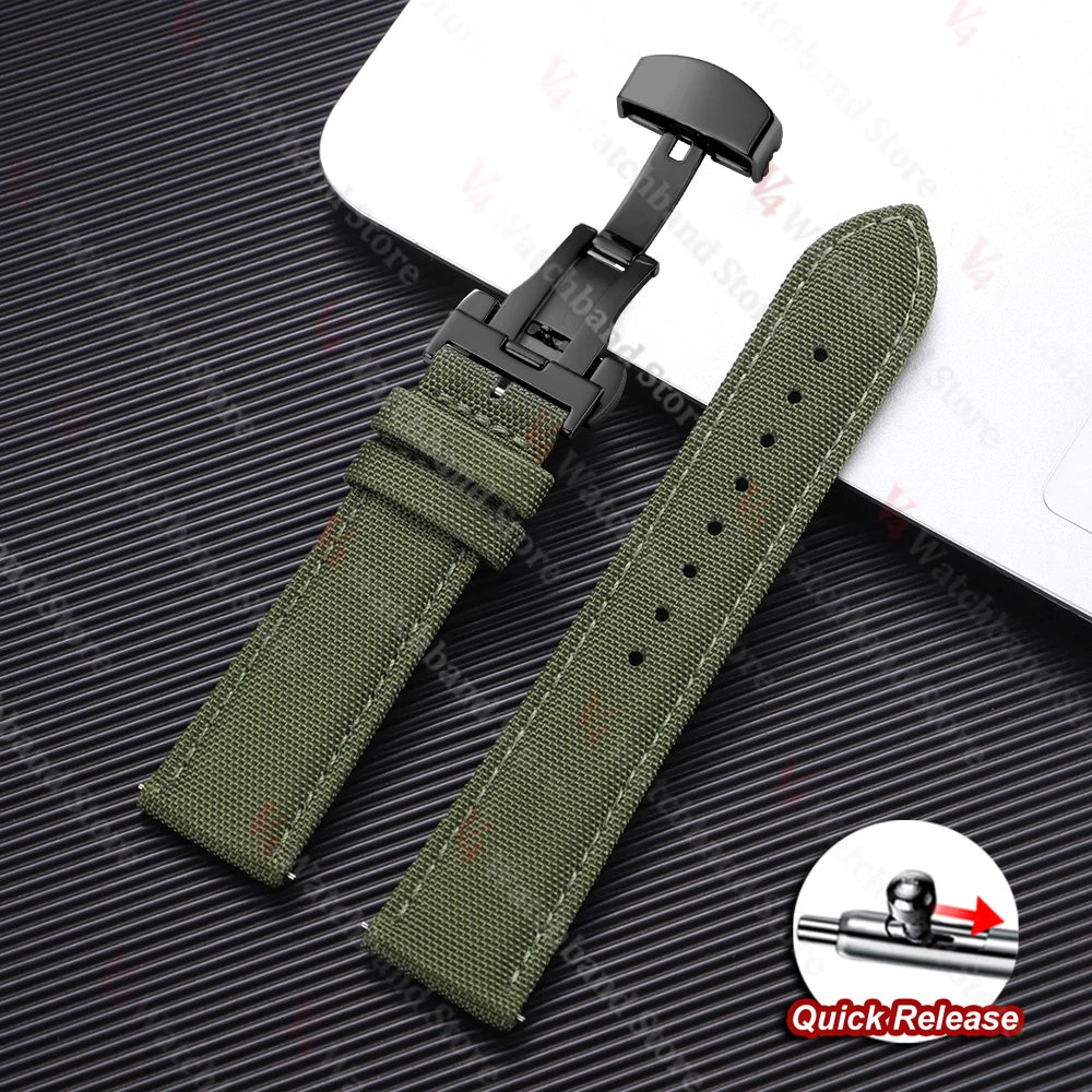 Sailcloth Strap 20mm 22mm for Rolex Nylon Watch Band for Seiko Men Sport Business Quick Release Green Butterfly Buckle Wristband