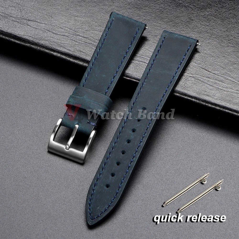 Genuine Cowhide Watch Strap 18mm 19mm 20mm 21mm 22mm 24mm for Samsung Galaxy Watch 7/6/5/4 Vintage Brown Quick Release Bracelets