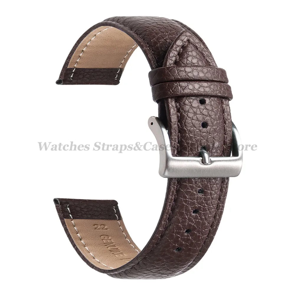 Litchi Pattern Genuine Leather Watch Band 18mm 20mm 22mm for Samsung Galaxy Watch 7/6/5/4 40 44mm Men Women Replacement Straps