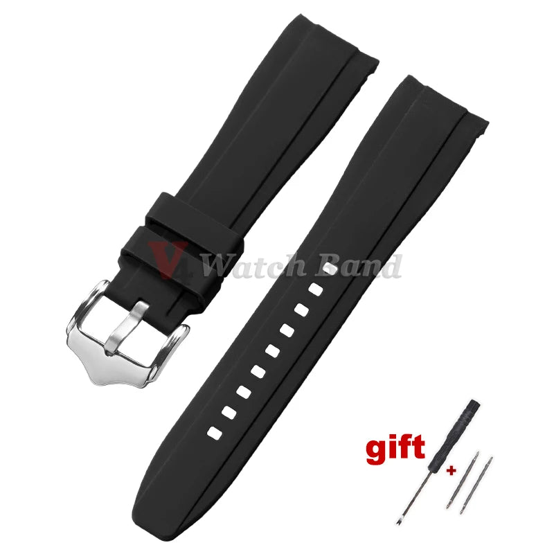 Curved End Rubber Watch Strap for Swatch for Omega Moonswatch 20mm 22mm Universal Wrist Band for Seamaster for Rolex for Tissot