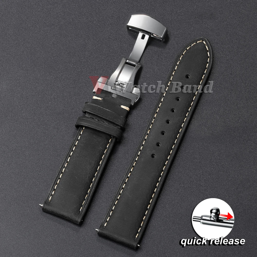 Genuine Calfskin Watchband for Omega Business Watch Band for Seiko 20/22/24mm Butterfly Buckle Stitching Brown Strap 14/16/18mm